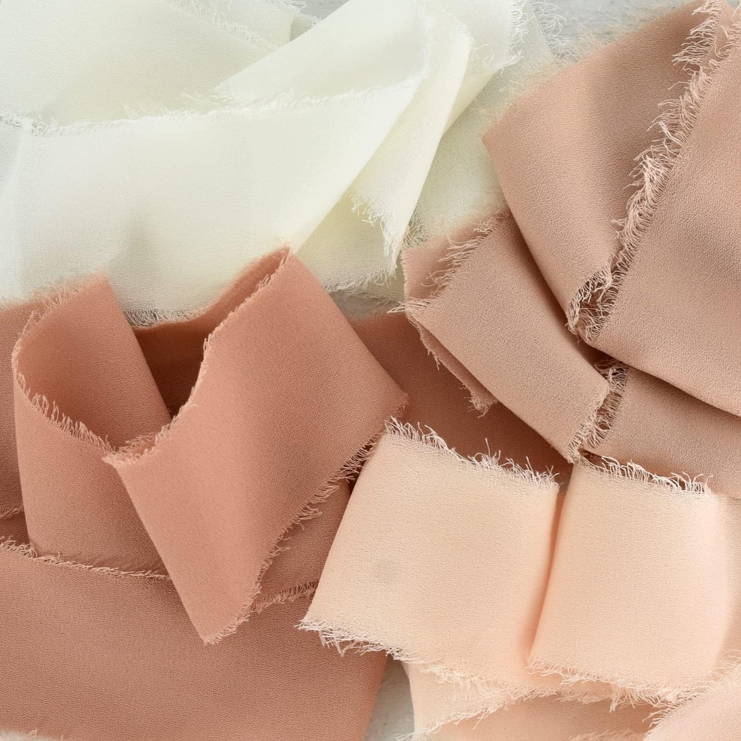 TONIFUL 4 Rolls Silk Chiffon Ribbon, 1-1/2 Inch x 22yds, Beige and Cream Chiffon Ribbons Set, Handmade Fringe Silk Ribbon for Gift Wrapping Bridal Bouquets Wedding Invitations Decoration Crafts - Crafty Corner