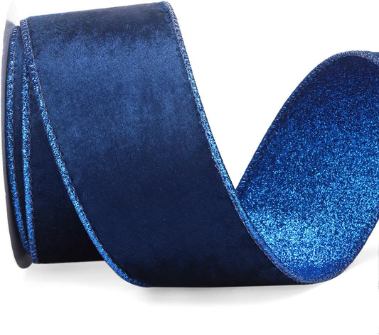 Ribbli Royal Blue Velvet Wired Ribbon 2.5 Inch Royal Velvet with Blue Glitter Christmas Ribbon for Christmas Tree Decoration Big Bow Gift Wrapping Crafts Wreaths Supplies- 10 Yards - Crafty Corner