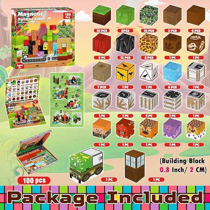 Magnetic Blocks - 100PCS Magnetic Building Blocks, Stacking Magnets for Kids, STEM Learning for Kid, Magnetic Blocks for Kids Ages 4 5 6 7 8 9, Birthday Gifts for 3-10 Years Old Boys Girls