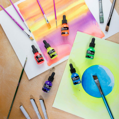 Mont Marte Acrylic Ink Premium 6pc x 20ml (0.7 US fl.oz), Acrylic Inks for Artists, Fluoro Colors, Ideal for Air Brush, Pouring Art, Scrapbooking, Ink Drawing, Mixed Media - Crafty Corner