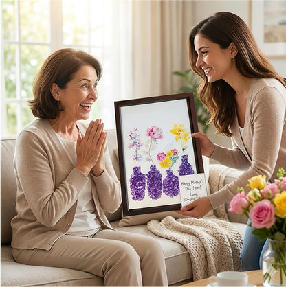 Boohyjtong DIY Real Amethyst Crystal Art Kit with Frame - 3D Purple Gemstone Vase Wall Decor - Natural Healing Stone Mosaic Craft for Adults - Relaxing February Birthstone Gift for Women