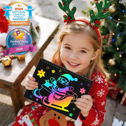 ZMLM Scratch Paper Art Craft: 2 Pack Rainbow Scratch Set for 3 4 5 6 7 8 9 10 Years Old Girls Boys Students Drawing Coloring Black Magic Art Supplies Kits Gifts School Birthday Party Toys(Christmas)