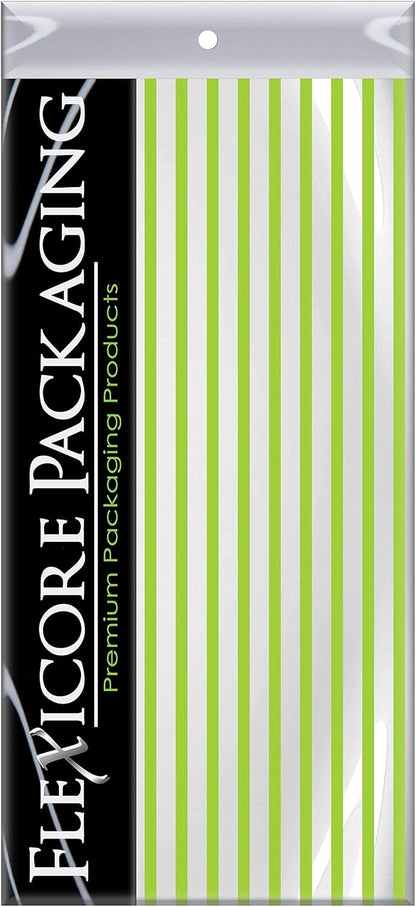 Flexicore Packaging Lime Green Pin Stripe Print Gift Wrap Tissue Paper Size: 15 Inch X 20 Inch | Count: 10 Sheets | Color: Lime Green Pin Stripe