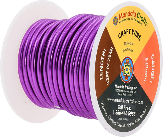 Mandala Crafts 8 Gauge Anodized Aluminum Craft Wire for Jewelry Making - 32 FT Colored Flexible Purple Wire - Bendable for Bonsai Armature Crafting Sculpting - Crafty Corner