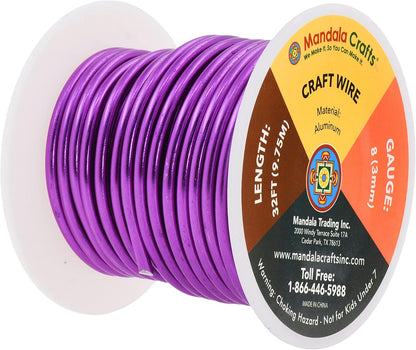 Mandala Crafts 8 Gauge Anodized Aluminum Craft Wire for Jewelry Making - 32 FT Colored Flexible Purple Wire - Bendable for Bonsai Armature Crafting Sculpting - Crafty Corner