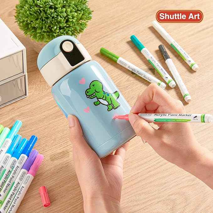 Shuttle Art Paint Pens, 42 Colors Acrylic Paint Markers, Low-Odor Water-Based Quick Dry Paint Markers for Rock, Wood, Metal, Plastic, Glass, Canvas, Ceramic