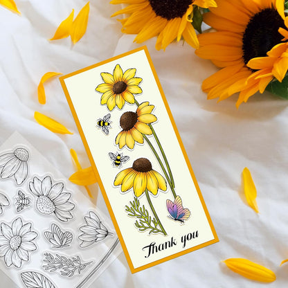 ORIGACH Daisy Flower Stamps and Dies and Layering Coloring Stencil Set, Silicone Stamps Metal Die Cut and Layering Stencil Template with Daisy Pattern for Card Making Scrapbooking DIY Crafting