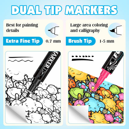 FUMILE 60 Colors Acrylic Paint Markers Dual Tip(Fine and Brush Tip), Acrylic Paint Pens paint Marker for Wood, Rock, Plastic, Glass, Ceramic, Canvas.Acrylic Markers Set for Art.