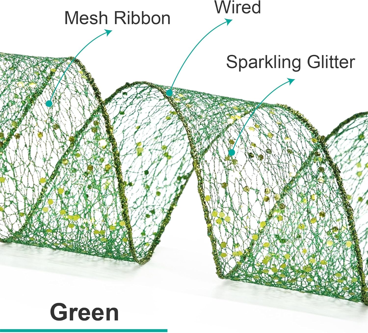 CT CRAFT LLC Sparkling Glitter Mesh Wired Ribbon 2.5" x 10 Yards Green for Christmas Home Decor Bow Gift Wrapping DIY Crafts Wreath - Crafty Corner