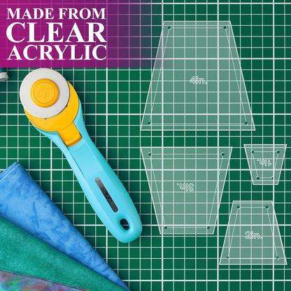 Quilting Acrylic Template Set | Precision Tools for Quilting Enthusiasts | Tumbler Blocks Design | Includes Sizes 4", 3", 2", 1" | 1/8 Clear Acrylic | 1/4" Seam Allowance for Accuracy
