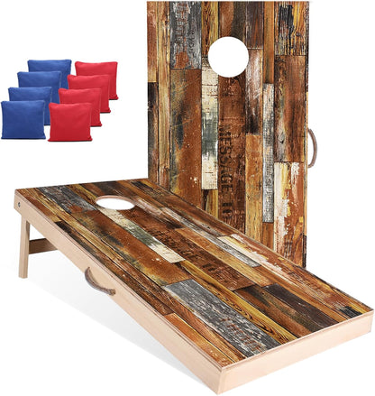 Solid Wood Vintage Cornhole Game Set, Two 4'x2'Cornhole Boards, 8 Cornhole Bags for Indoor and Outdoor Toss Games Competitions, Tournaments