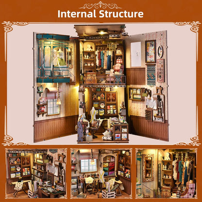 Book Nook Kit - Sewing Room DIY Miniature House Dollhouse Kit for Adults and Teens, Booknook Tiny House Bookshelf Decor 3D Wooden Puzzle, Gifts for Family and Friends