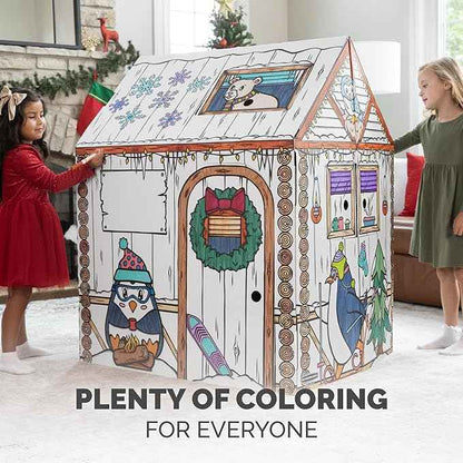 Bankers Box at Play Large Color in Winter Cottage Playhouse, Cardboard Playhouse and Life Size Craft Activity for Kids and Families