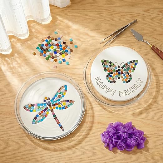 U0U 5PCS Stepping Stone Kit Includes Round Cement Molds, Mosaic Tiles and Carving Tools,DIY Garden Stepping Stone kit for Kids,Family,Outdoor Walkways Pavement Decoration (transparent/5pcs, 10inch)