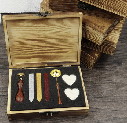 Vintage Santa Claus Monogram Wedding Wax Seal Stamp Kit Wooden Handle Melting Spoon Stick Wood Christmas Gift Box Set Invitation Gift Wrap Sealing Wax Seal Stamp Set