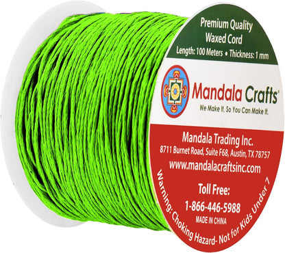 Mandala Crafts 1mm 109 Yards Lime Green Cotton Waxed Cord for Jewelry Making Bracelet Cord Waxed String - Beading String Thread Jewelry Cords for Necklaces String