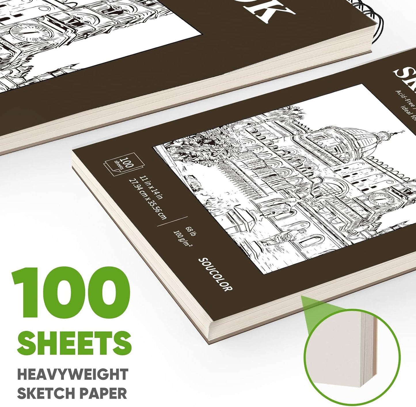 Soucolor 11" x 14" Large Sketchbook, 100 Sheets 68lb/100gsm Top Spiral Bound Large Sketch Pad, Acid Free Big Sketch Paper for Drawing, Illustration, Art Class Students - Crafty Corner