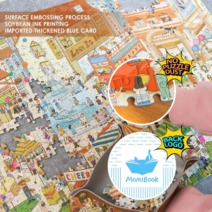 MOMIBOOK Puzzles for Adults 1000 Pieces Jigsaw Puzzles of Weekends in a Small Town, Painting Image Difficult Challenging Hard Impossible Puzzle Unique Funny Party Christmas Birthday Gifts
