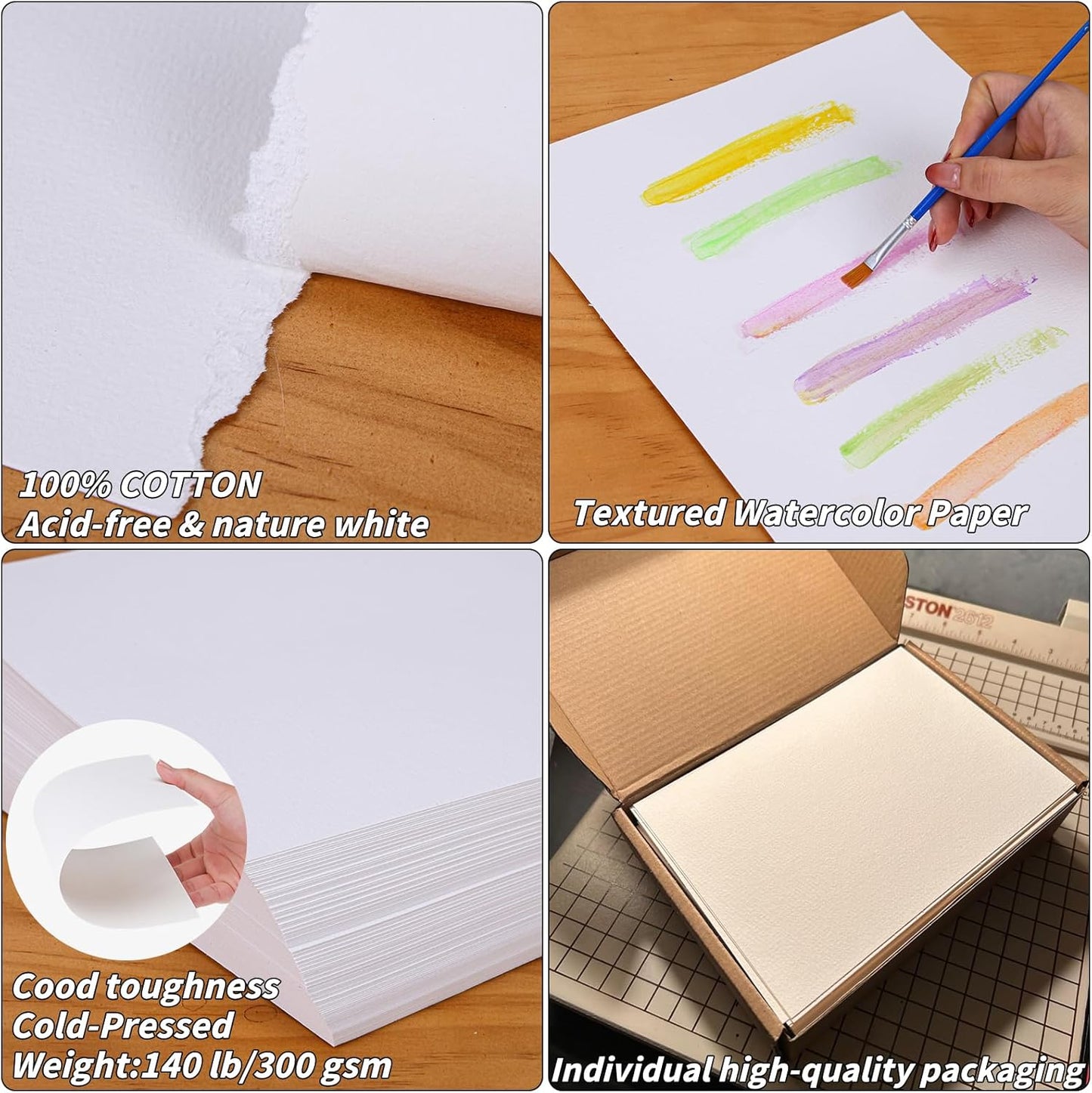 300 Sheets Cotton Watercolor Paper Bulk -140LB/300GSM Art Paper-9 x 12 inch Painting & Craft Paper, Finger Paints, Watercolor, Tempera, Drawing, Art Room & Home School Crafts