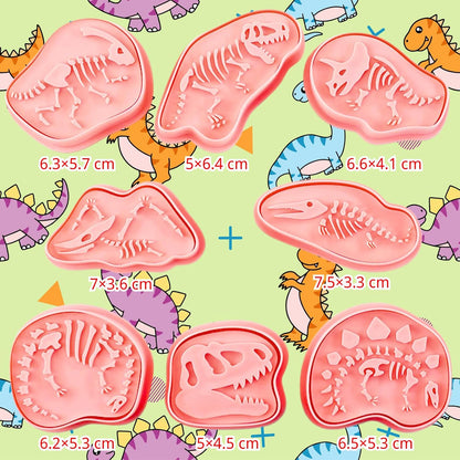 Dinosaur Fossil Cookie Cutter Set – 8pcs 3D Plastic Cookie Stamps – Fun Dino Skeleton Cookie Molds – Food Grade Kids Baking Set for Dinosaur-Themed Cookies, Cakes & Treats
