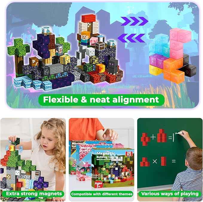 Magnetic Blocks - 200PCS Magnetic Blocks for Kids Ages 4 5 6 7 8 9, Magnetic Building Blocks Cubes, Montessori STEM Learning Toy Ages 3-8, Stacking Magnets, Birthday Gifts for Boys & Girls Ages 3+
