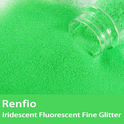 Renfio Iridescent Ultra Fine Glitter Powder Resin Supplies Glitters 1.94 Oz (55g) PET Flake Crafts Sequins 1/128" 0.008" 0.2mm Epoxy Chips Flakes for Tumblers Slime Painting - Fluorescent Green