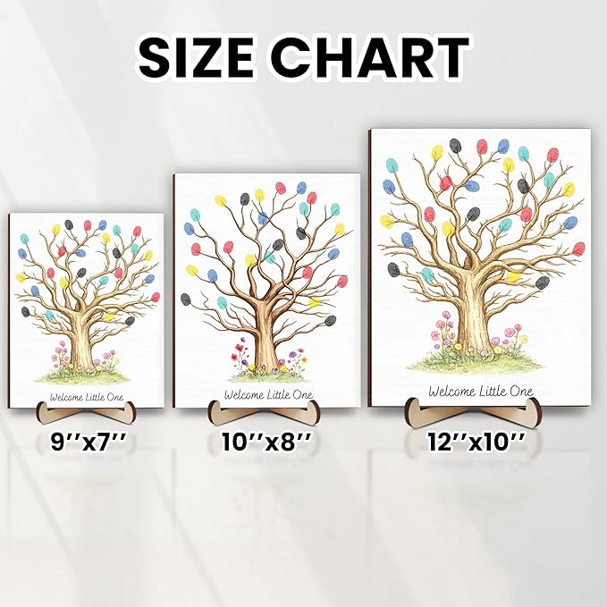 Personalized Fingerprint Art Tree Sign, Baby Shower Guest Books with Paint, Family Craft Keepsake Gift Ideas for Expecting Parents, Gender Reveal Party Decorations, Thumbprint Hanging Painting