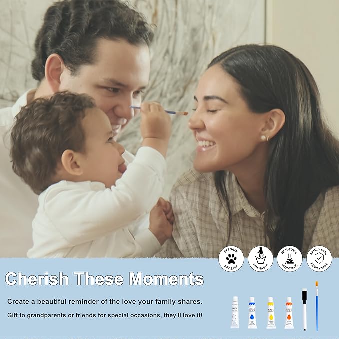 Family Handprint Kit & Key Holder – DIY Eco-Friendly Bamboo Keepsake Kit with Non-Toxic Paints, Personalized Baby Gifts for Family, New Parents & Grandparents, Unique Gift for Baby Showers