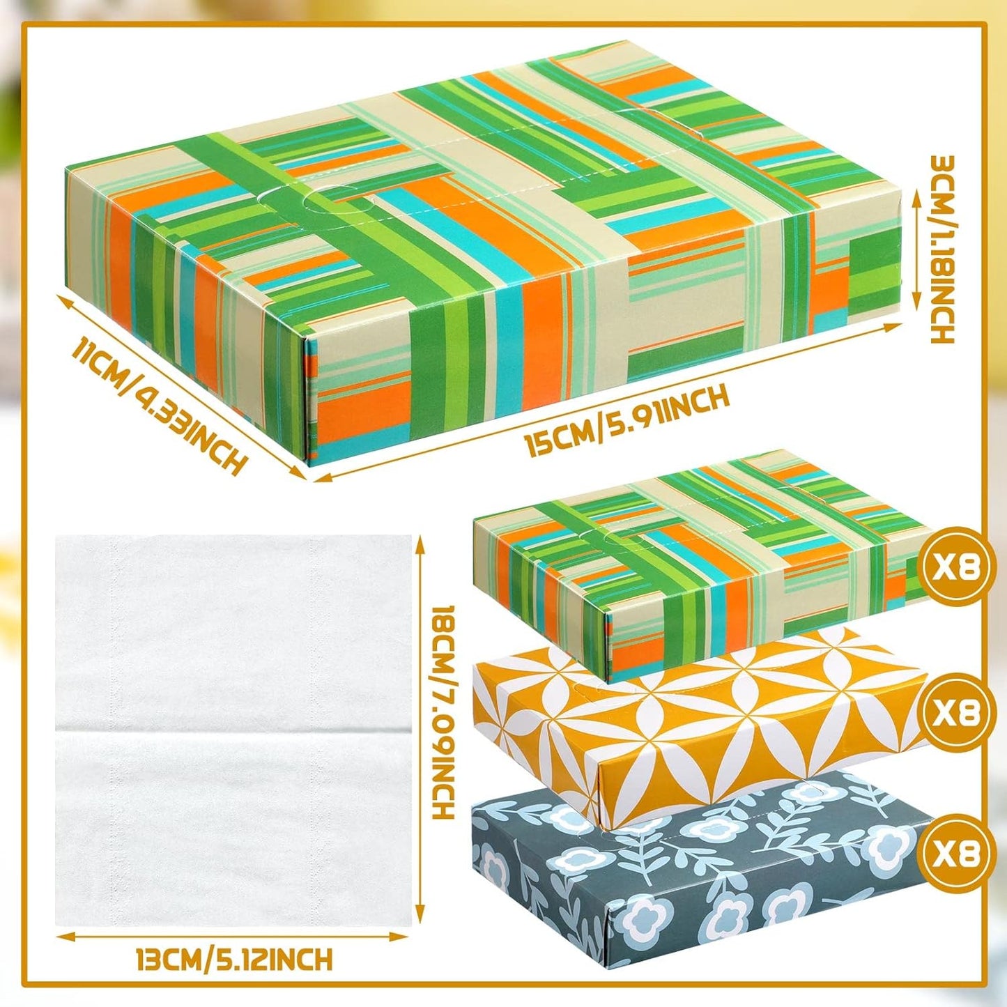Yinder 24 Packs 960 Sheets Tissue Cube Car Facial Boxes Disposable Facial Travel Tissues Holder Soft Watercolor Boxes 2 Ply 40 Sheets for Wedding Household Car Kitchen Bathroom(Simple)