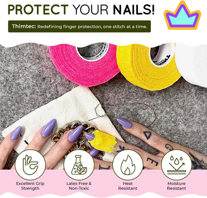 THIMTEC - The Original Thimble Tape for Hand Sewing - Fully Adjustable Nail & Finger Protector - A Smarter Alternative to Classic Knitting Thimbles - Neon Flamingo, 3-Pack