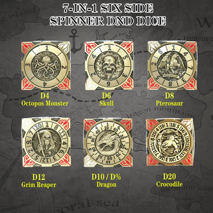 6 Sided Spinner DND Dice - Metal D4 D6 D8 D10 D10% D12 D20 All in One D&D Set - Cool Role Playing Gifts for Dungeons and Dragons TRPG MTG Games Lover Players Upgrade Ancient Bronze
