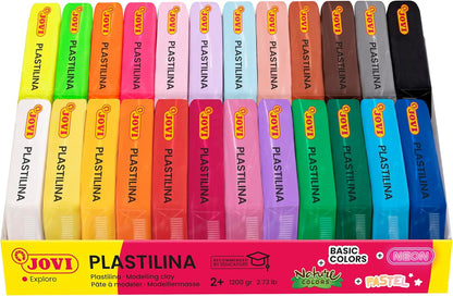 Jovi - Plastilina Pack, Reusable and Non-Drying Modeling Clay, Set of 24 1.75 oz Bars, Vegetable-Based, 24 Colors Assortment, Gluten-Free, Non-Toxic, for Home and School Use (Amazon Exclusive)