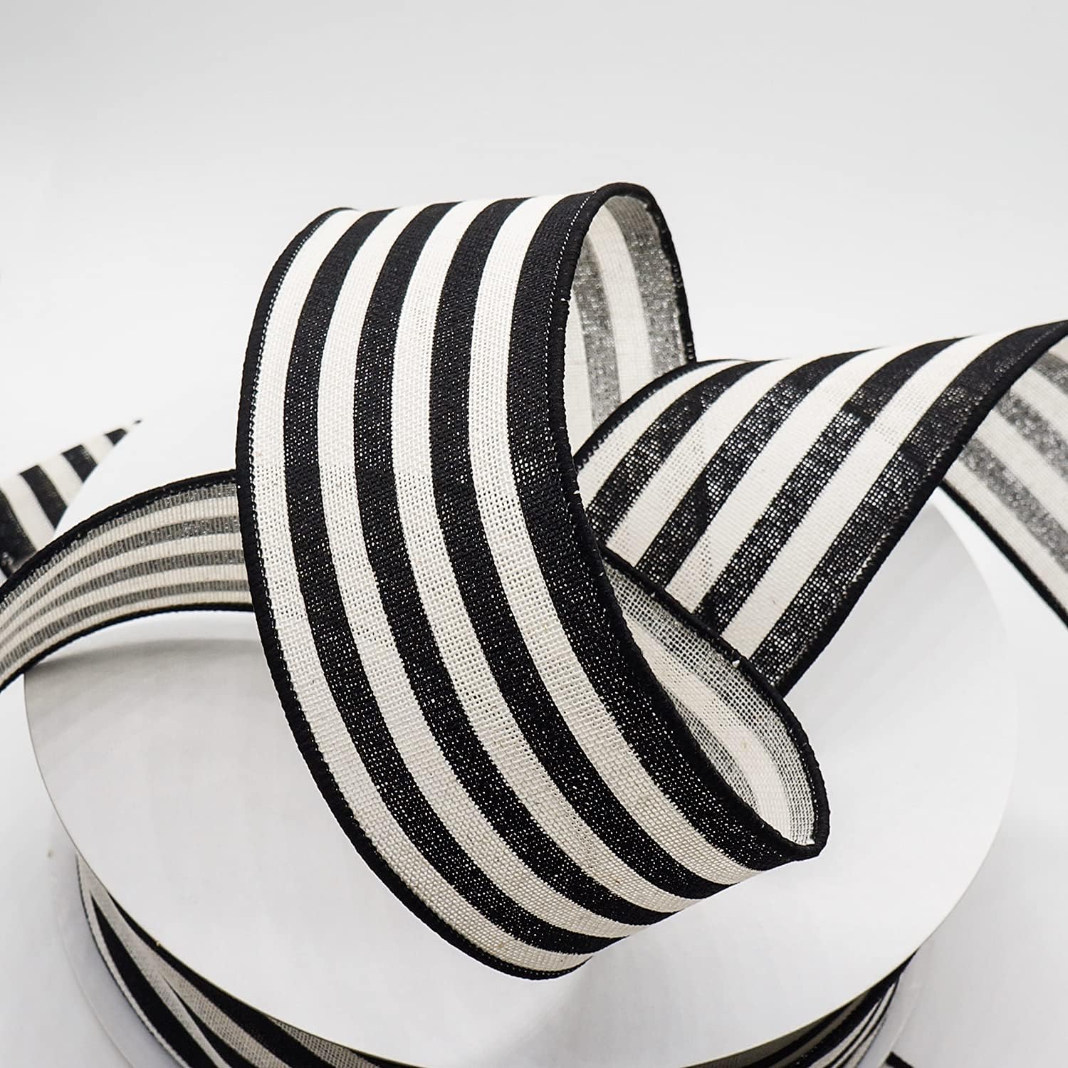 CT CRAFT LLC Striped Canvas Cotton Ribbon 2.5" x 50 Yards Ivory/Black Stripes for Thanksgiving Christmas Home Décor Gift Wrapping Outdoor Tree Topper Bow Wreath - Crafty Corner