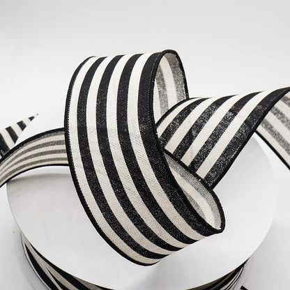 CT CRAFT LLC Striped Canvas Cotton Ribbon 2.5" x 50 Yards Ivory/Black Stripes for Thanksgiving Christmas Home Décor Gift Wrapping Outdoor Tree Topper Bow Wreath - Crafty Corner
