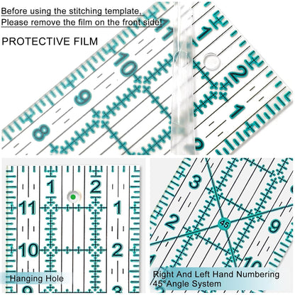 Quilting Rulers, Sewing Ruler, Acrylic Ruler for Sewing and Quilting,Cutting Ruler with Non-Slip Rings (3"x17",1.5"x17",3"x12",1.5"x10",1"x6") (Blue)