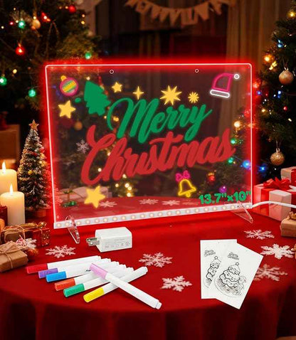 Led Note Board with 7 Colors: 13.7"X10" 4 Modes and 8 Piece Set Acrylic Dry Erase DIY Night Light Message Writing Led Drawing Boards for Kids Christmas Birthday Gifts for Girls Boys Home Decor Office