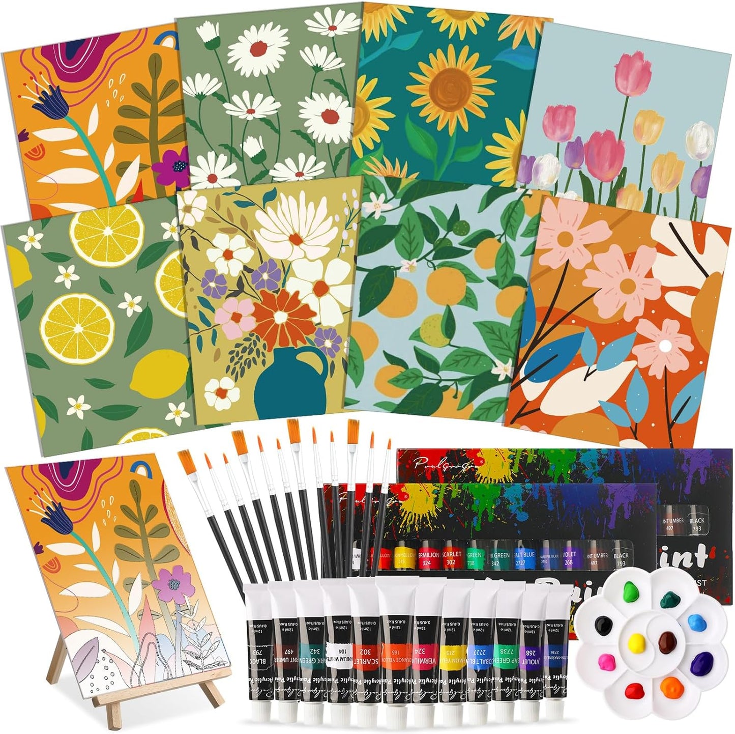 Cholemy 36 Pcs Paint and Sip Kit for Adults 8''x10'' Pre Drawn Canvas for Painting DIY Afro Acrylic Painting Kit Wood Easel Brushes Date Night Bulk for Christmas Party Gifts(Flowering) - Crafty Corner