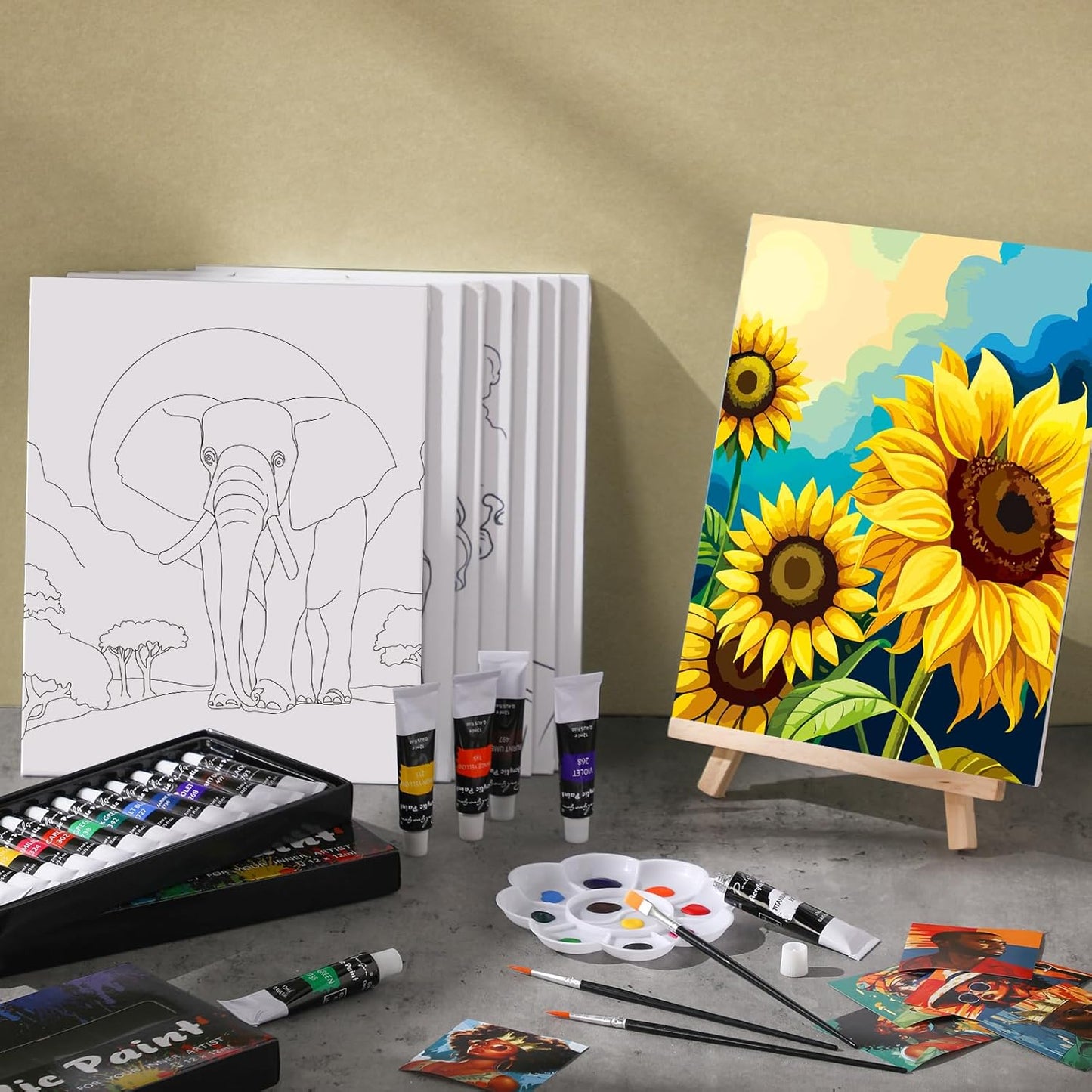 Cholemy 36 Pcs Paint and Sip Kit for Adults 8''x10'' Pre Drawn Canvas for Painting DIY Afro Acrylic Painting Kit Wood Easel Brushes Date Night Bulk for Christmas Party Gifts(Plants Animals) - Crafty Corner