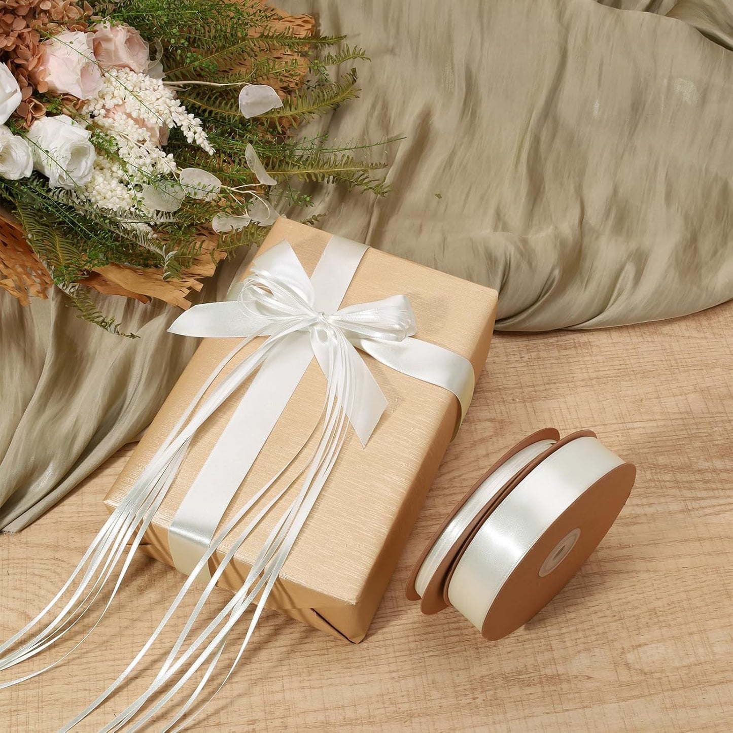 LaRibbons Nude Satin Ribbon 1/8 Inch 100 Yards Thin Luxury Double Faced Ivory Silk Ribbon for Flower Bouquet Crafts Gift Wrapping Wedding Bow Christmas Decoration - Crafty Corner