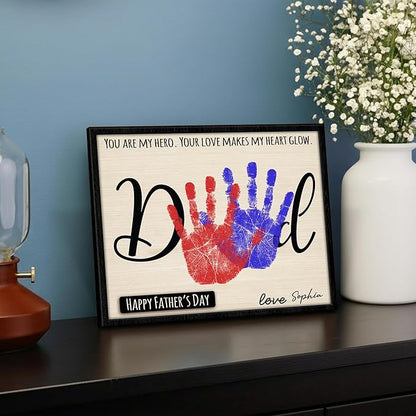 DIY Handprint Sign Toddler Crafts for Father’s Day, Gifts for Dad from Kids, Handprint Art Plaque, Fathers Day Gift from Daughter Son, First Fathers Day Gift Keepsake, To My Dad Keychain Message