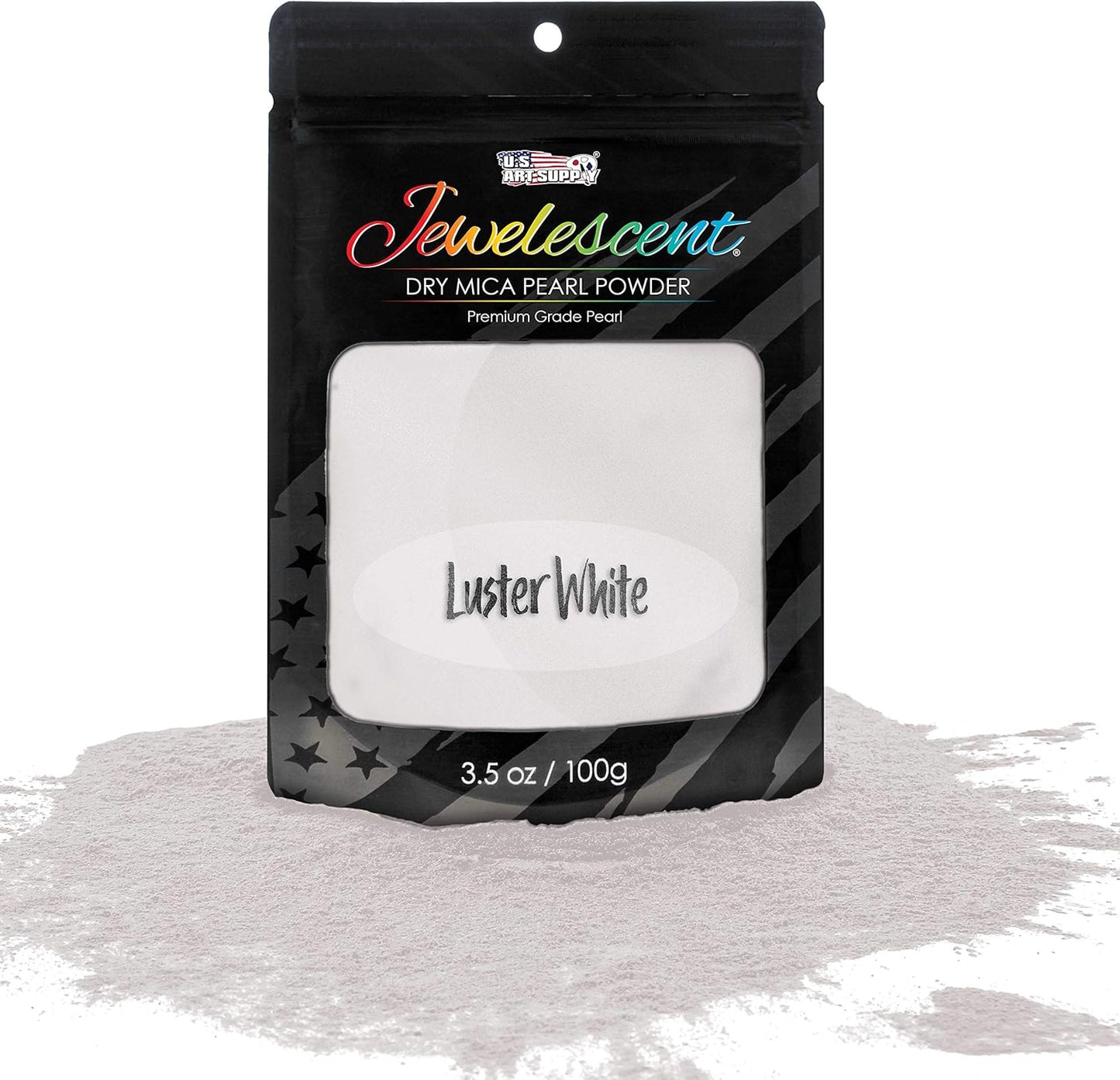 U.S. Art Supply Jewelescent Mica Pearl Pigment Powder, Luster White 3.5 oz (100g) Pouch - Cosmetic Grade, Epoxy Resin Color Pigment, Mica Powder for Resin, Soap, Slime, Candle Dye, Art, Crafts