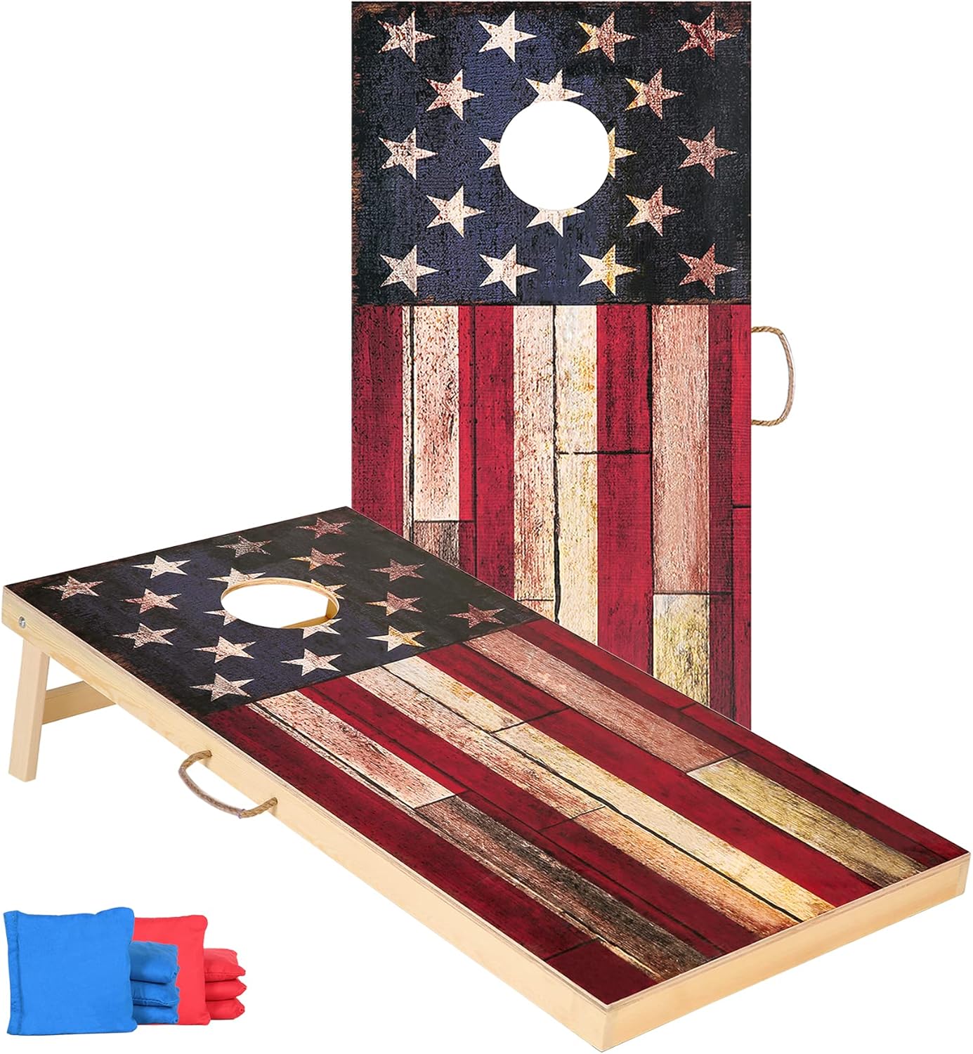 Solid Wood Vintage Cornhole Game Set, Two 4'x2'Cornhole Boards, 8 Cornhole Bags for Indoor and Outdoor Toss Games Competitions, Tournaments