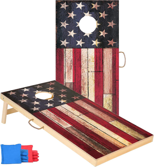 Solid Wood Vintage Cornhole Game Set, Two 4'x2'Cornhole Boards, 8 Cornhole Bags for Indoor and Outdoor Toss Games Competitions, Tournaments