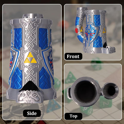 Dice Tower Mug, Dice Rolling Tower, Comes with 7 PCS Dice Set, Suitable for DND Dungeons and Dragons, Tabletop Games, Available As Drink Holder, D&D Gifts, DND Accessories (Blue-Gray)