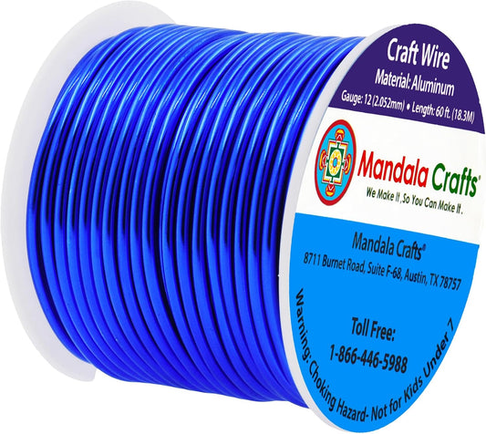 Mandala Crafts 12 Gauge Anodized Aluminum Craft Wire for Jewelry Making - 60 FT Colored Flexible True Blue Wire - Bendable for Bonsai Armature Crafting Sculpting - Crafty Corner