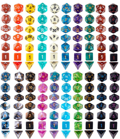 Coyeekn DND Dice Set, 20 x 7 (140 Pieces) Polyhedron Dice 20 Colors Dice for Dungeons and Dragons DND RPG MTG Table Games D4 D8 D10 D12 D20 with 1 Large Flannel Bag