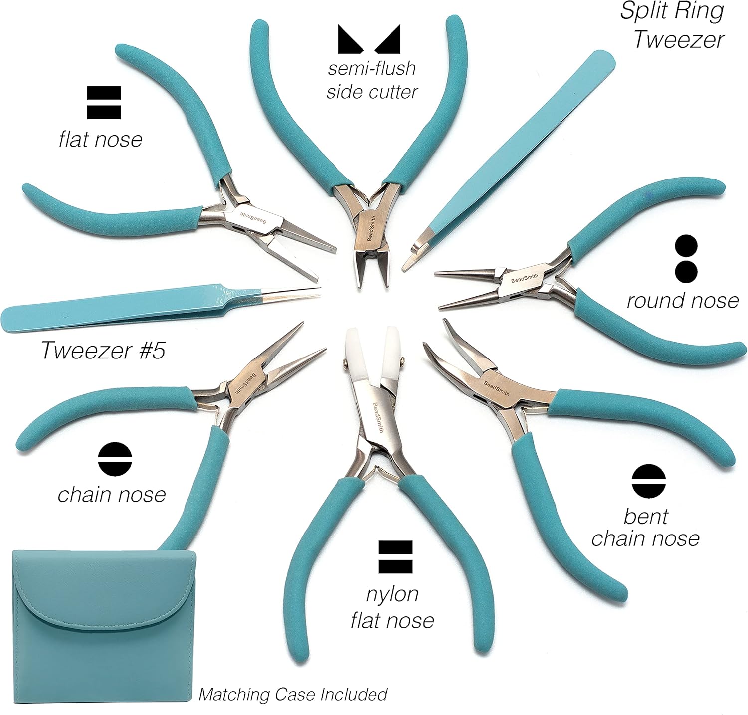 The Beadsmith Fashion Color Pliers – Set of 8 Slimline Color-Coordinated Tools – Matching Clutch in Light Blue – Jewelry Making Supply Kit to Create Necklaces, Bracelets, Earrings & More - Crafty Corner
