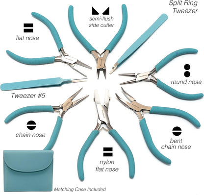 The Beadsmith Fashion Color Pliers – Set of 8 Slimline Color-Coordinated Tools – Matching Clutch in Light Blue – Jewelry Making Supply Kit to Create Necklaces, Bracelets, Earrings & More - Crafty Corner