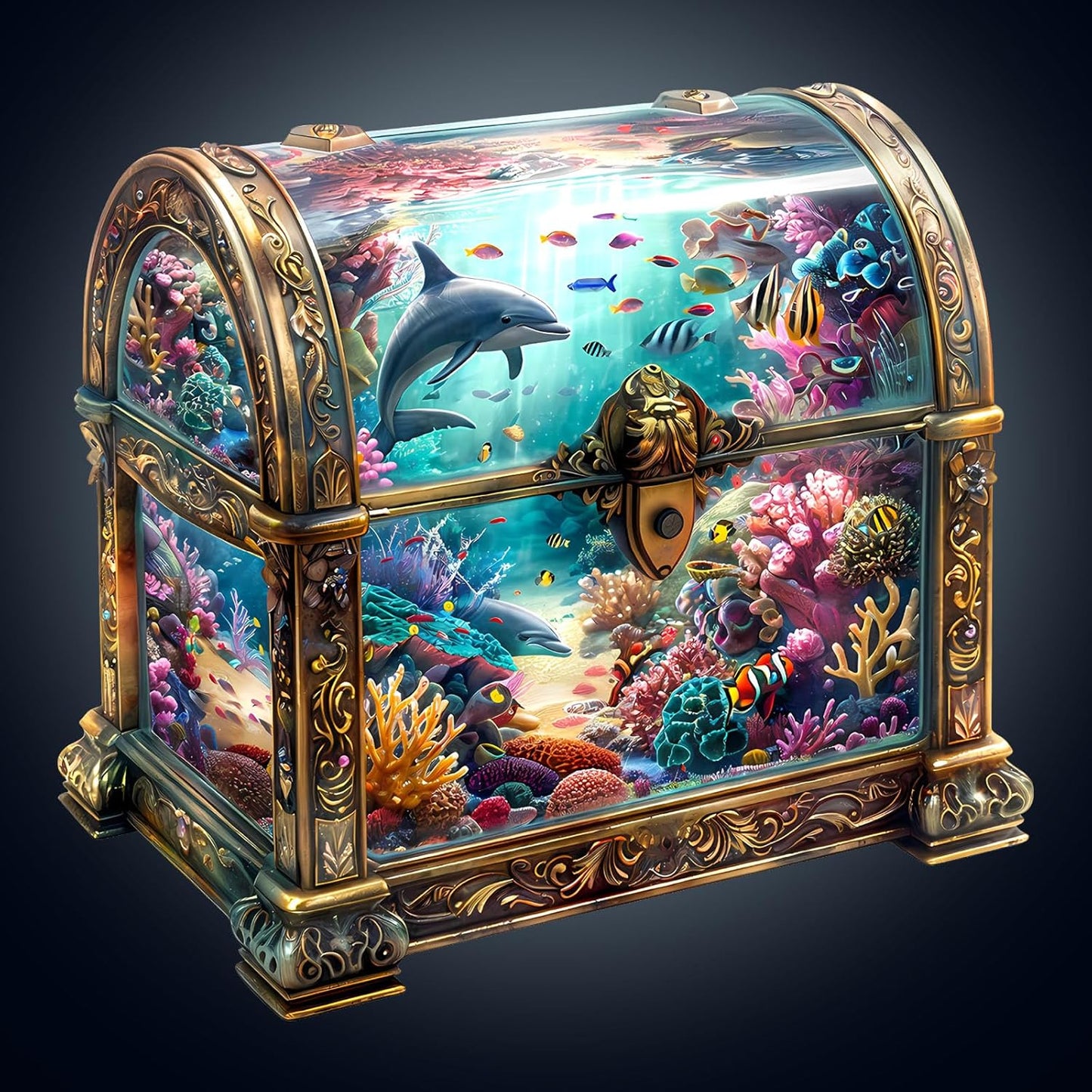 Wooden Puzzles for Adults, Treasure Chest Ocean Wooden Jigsaw Puzzle Unique Shape Animal Wood Puzzles Adult 3D Visual Effect, Birthday Gifts for Puzzle Lovers Family Games (L-13.4 * 12.9in-260pcs)