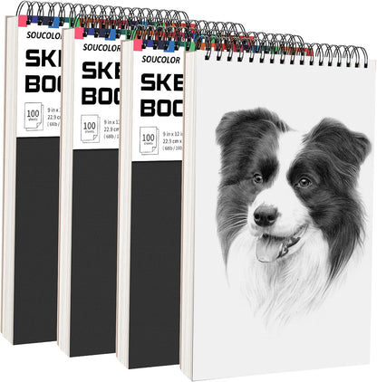 Soucolor Artist 9x12 Sketch Book Set, 4 Pack 100-Sheet Spiral Drawing Pads (68lb/100gsm) | Acid-Free Drawing Paper for Teens, Adults Classroom Art Supplies, Charcoal, Graphite, Pastel Pencils & Sticks - Crafty Corner